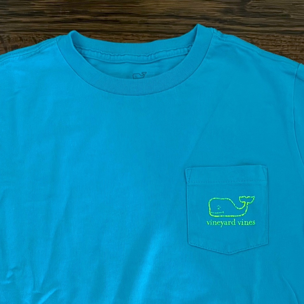 Vineyard Vines Blue Aqua Long Sleeve T-Shirt with Yellow Logo
